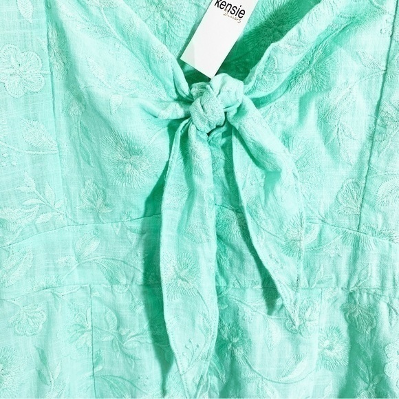 Kensie Girl NWT Medium Mint Green Floral Embroidered Puff Sleeve A Line Dress - Picture 4 of 9
